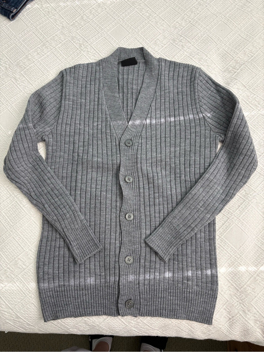 Classic Men's Ribbed Button-Front Cardigan Sweater - Gray
